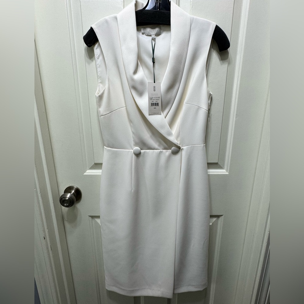 NWT Hobbs London Lana Sleeveless Tux Dress in Ivory - Women’s US 6